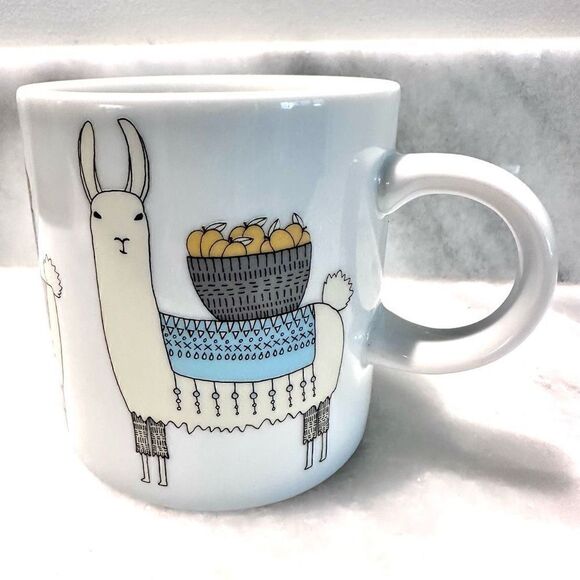 Danica Studio Llama Alpaca Mug Carrying Basket Tall White Coffee Tea Cup - Picture 1 of 4